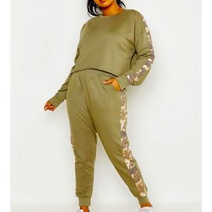 Plus Camo Side Stripe Loungewear Set